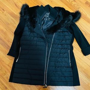 CALVIN KLEIN Performance Women's Black Faux Fur Trim Hooded Jacket
